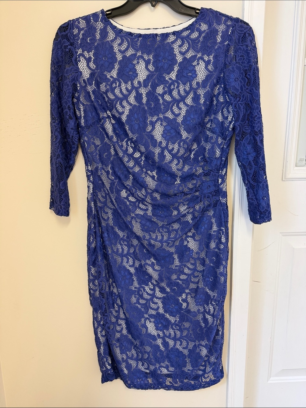 Kasper Royal Blue Floral Lace Long Sleeve Sheath Dress